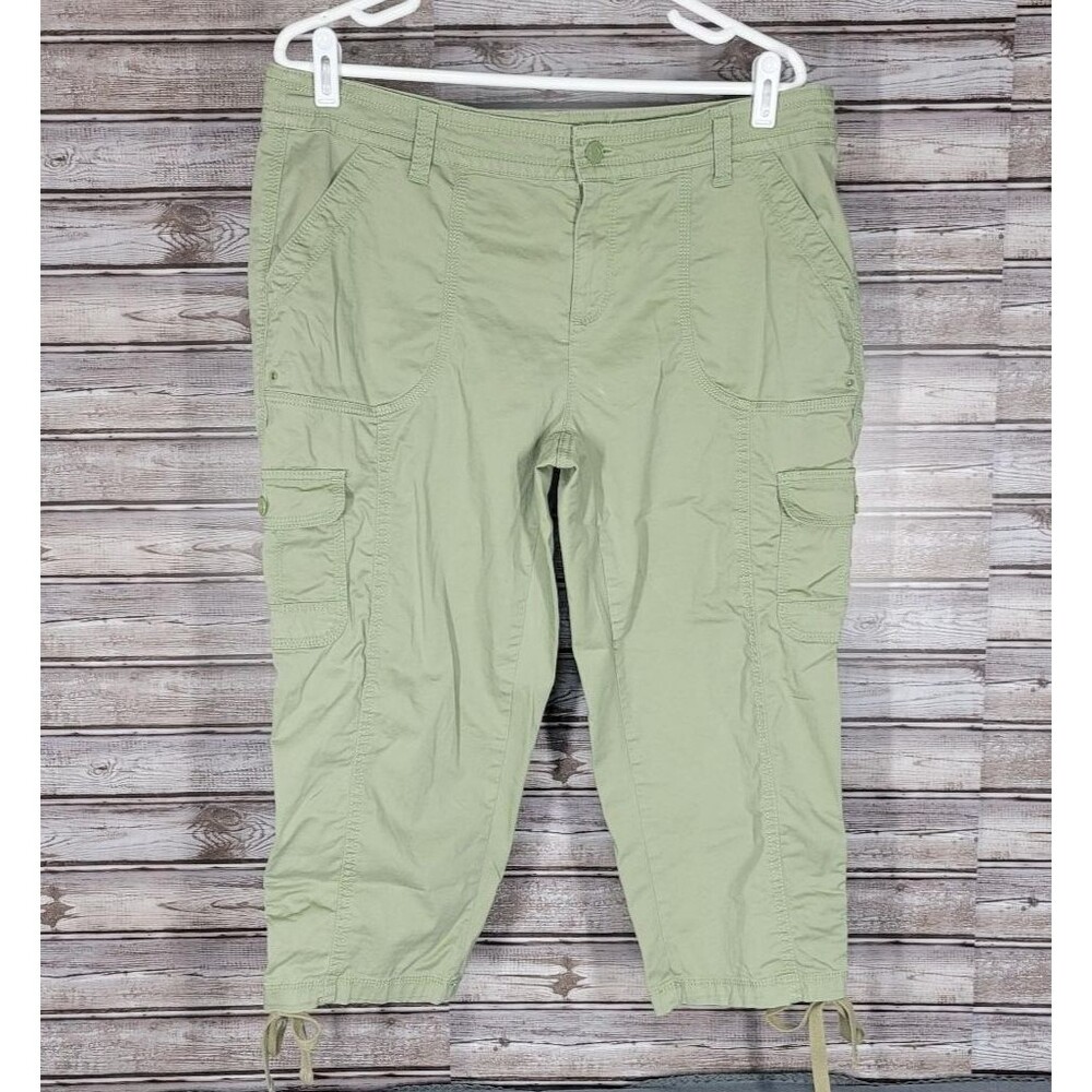 Faded Glory Women’s Cargo Capri Pants Size 14 Sage Green Cropped Utility Y2K